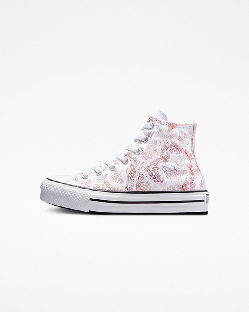 Sapatos Plataforma Converse Chuck Taylor All Star EVA Lift Butterfly Shine Cano Alto Menina Branco Rosa Pretas | PT G0T4975